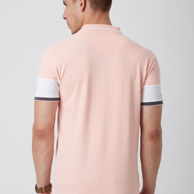 Men Pink Collar Slim Fit T-shirt